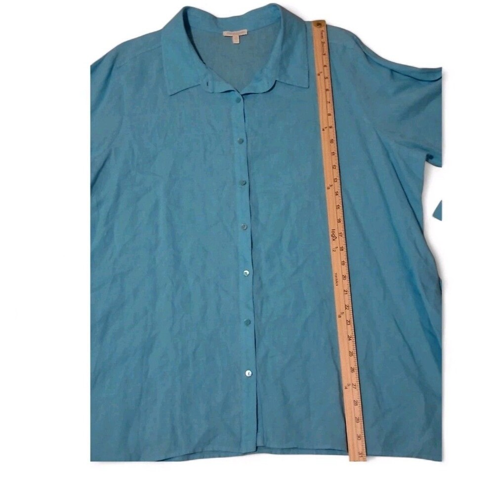 Eileen Fisher Teal Button-Down Linen Shirt - Picture 8 of 8